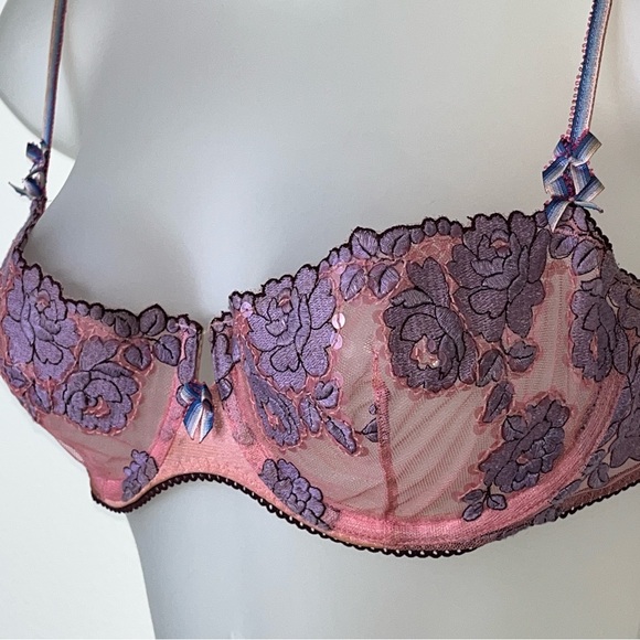 Y2K Victoria’s Secret Angels Sequin Floral Mesh Fairy Bra Pink Purple 34C - Picture 12 of 16